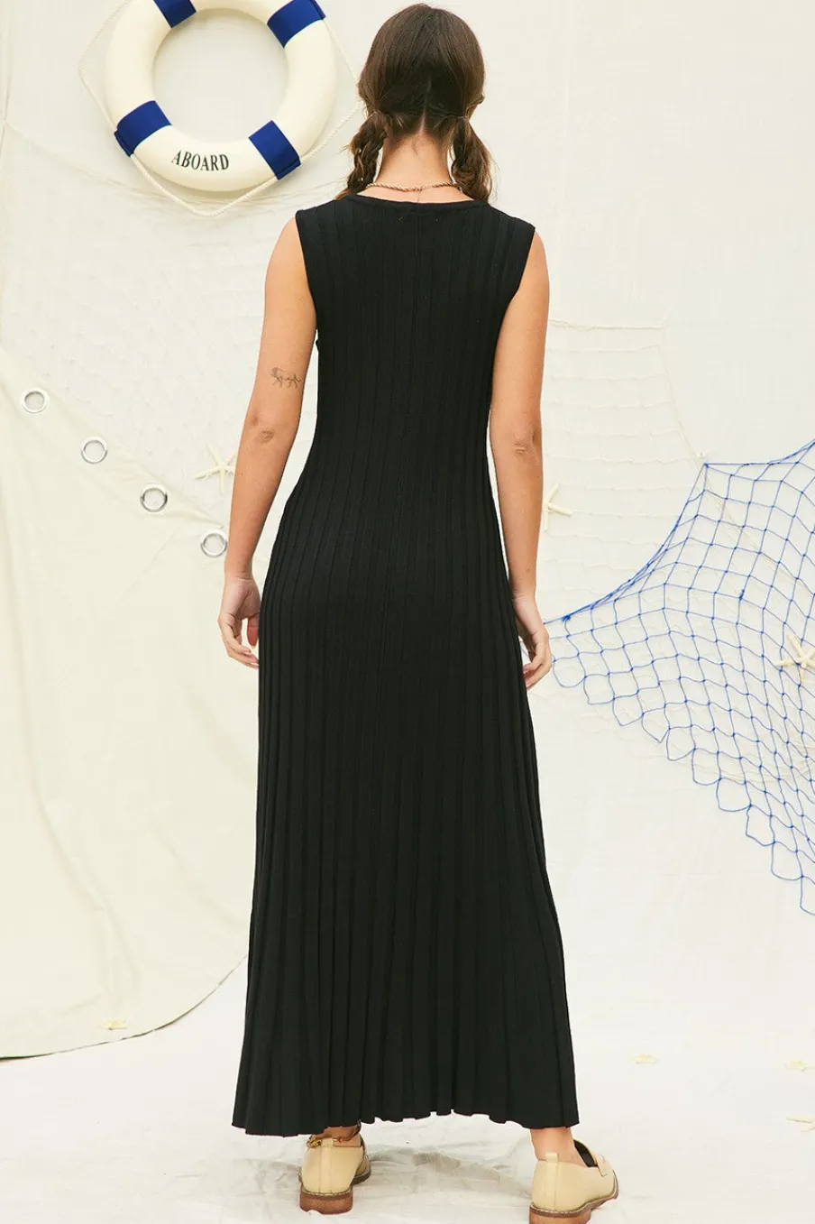 Hot Worth Collective Bailey Ribbed Knit Maxi Dress in Black