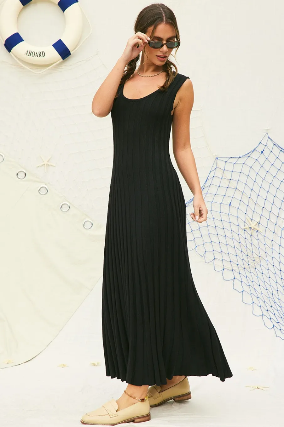 Hot Worth Collective Bailey Ribbed Knit Maxi Dress in Black