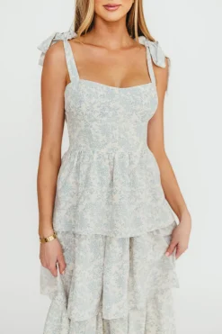 Outlet Worth Collective Bailey Ruffle Tiered Maxi Dress in Blue Floral