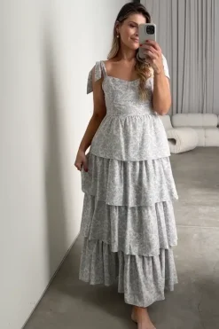 Outlet Worth Collective Bailey Ruffle Tiered Maxi Dress in Blue Floral