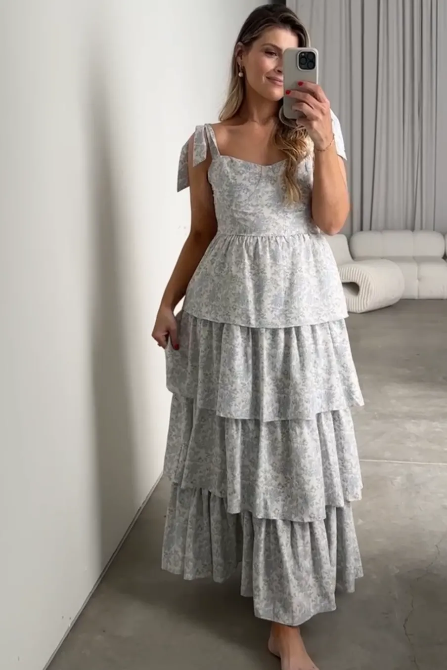 Outlet Worth Collective Bailey Ruffle Tiered Maxi Dress in Blue Floral