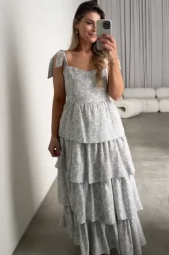 Outlet Worth Collective Bailey Ruffle Tiered Maxi Dress in Blue Floral