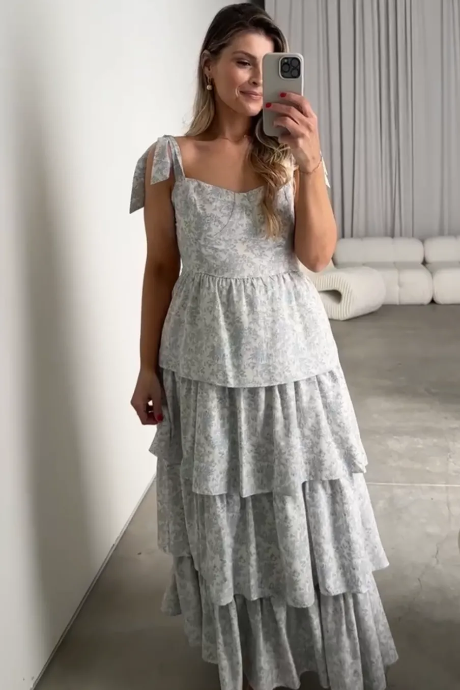 Outlet Worth Collective Bailey Ruffle Tiered Maxi Dress in Blue Floral