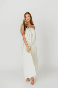 Clearance Worth Collective Becca Tube Neck Spaghetti Strap Maxi Dress in Cream - Bump Friendly