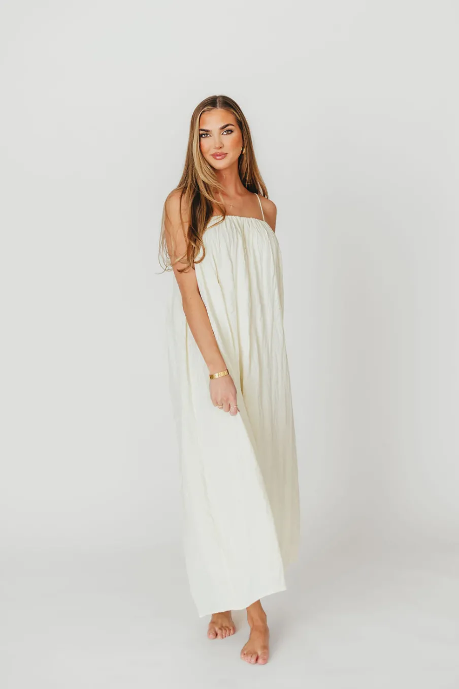 Clearance Worth Collective Becca Tube Neck Spaghetti Strap Maxi Dress in Cream - Bump Friendly