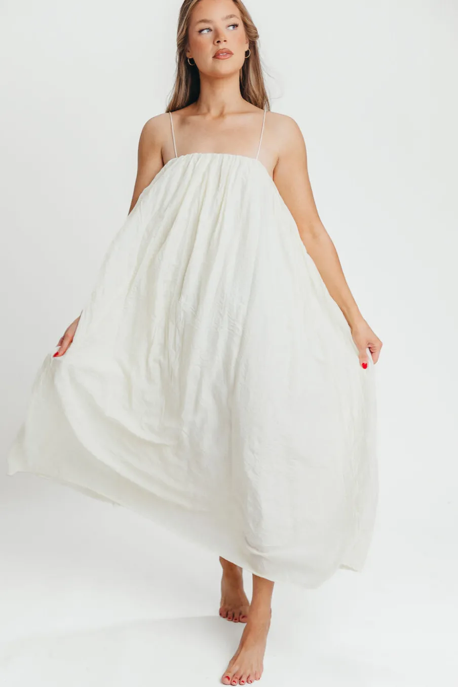 Clearance Worth Collective Becca Tube Neck Spaghetti Strap Maxi Dress in Cream - Bump Friendly