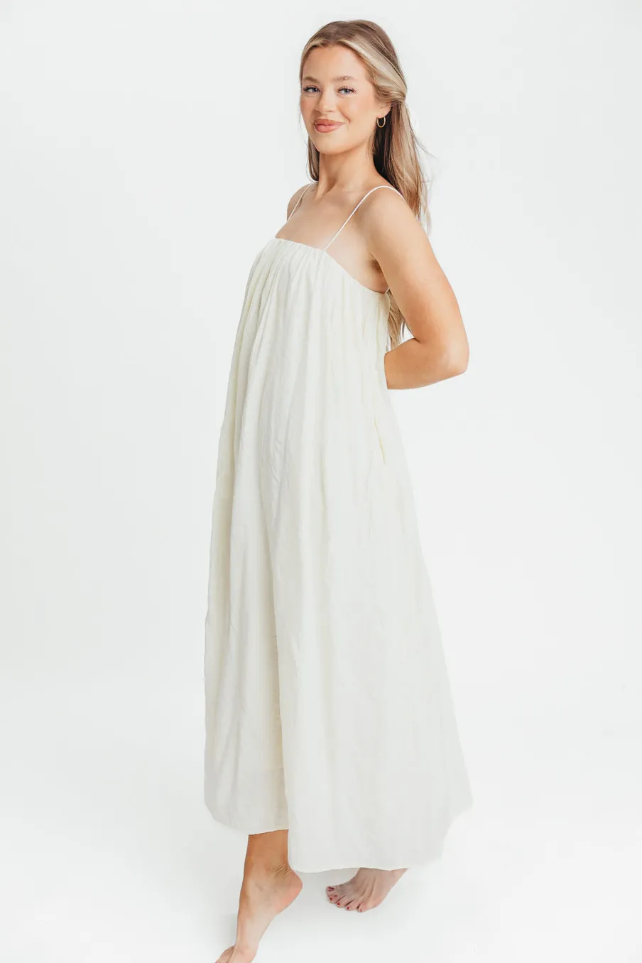 Clearance Worth Collective Becca Tube Neck Spaghetti Strap Maxi Dress in Cream - Bump Friendly