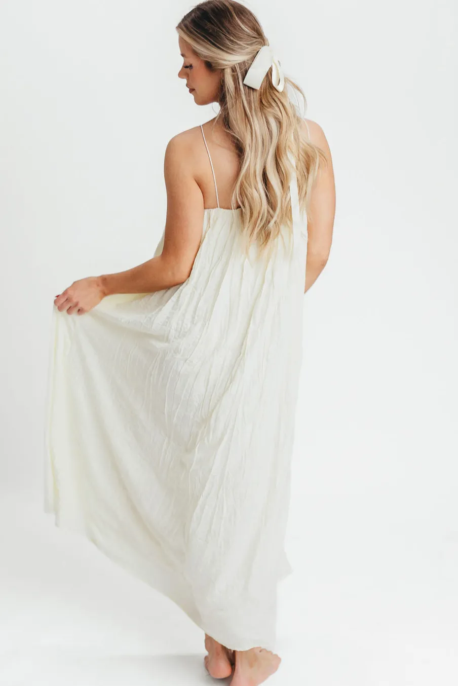 Clearance Worth Collective Becca Tube Neck Spaghetti Strap Maxi Dress in Cream - Bump Friendly