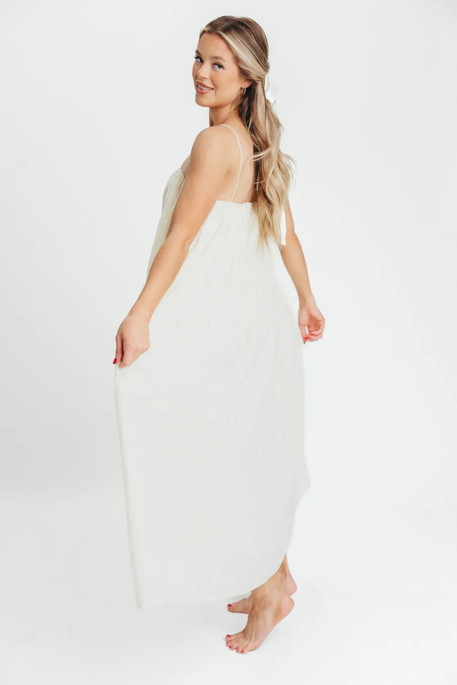 Clearance Worth Collective Becca Tube Neck Spaghetti Strap Maxi Dress in Cream - Bump Friendly