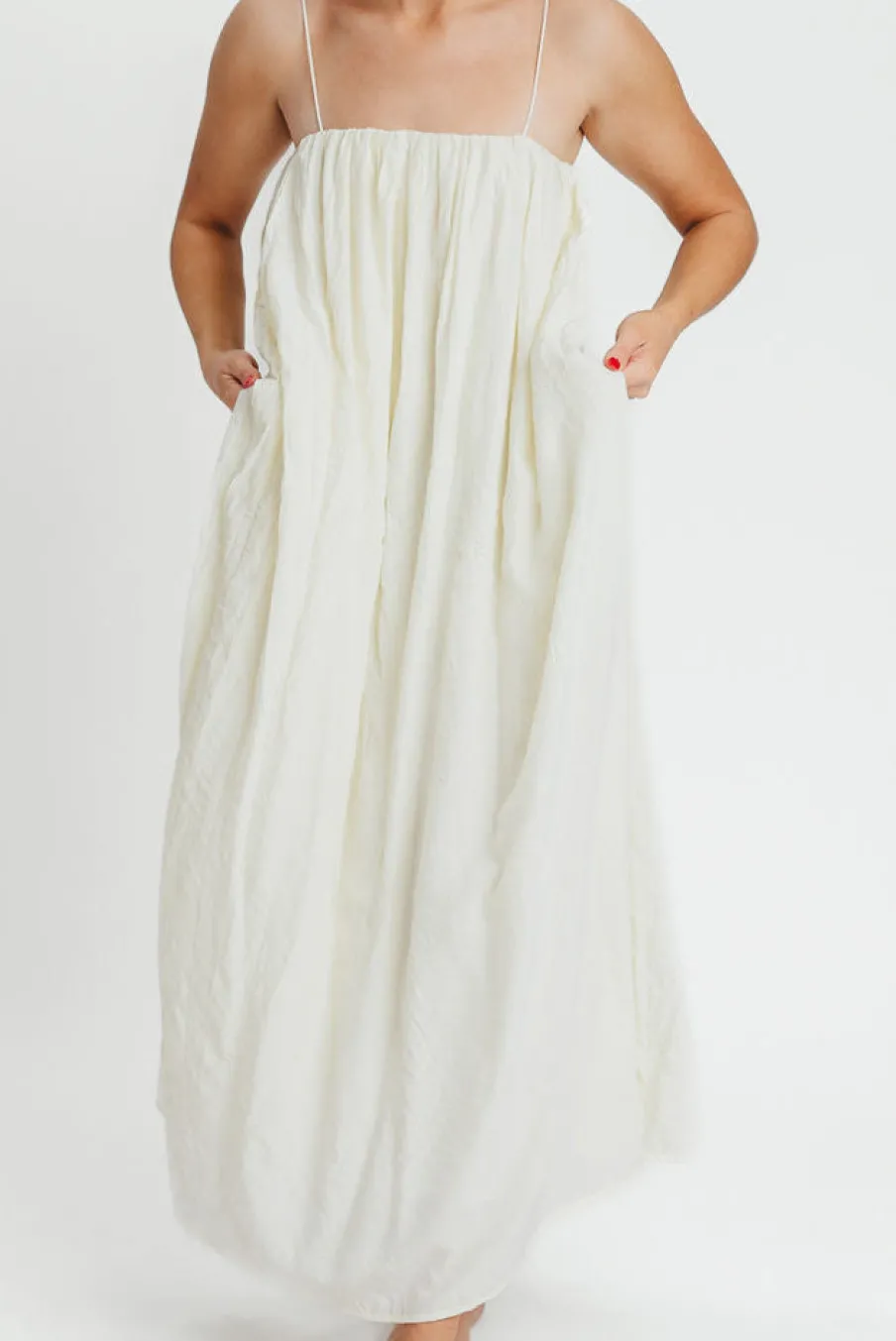 Clearance Worth Collective Becca Tube Neck Spaghetti Strap Maxi Dress in Cream - Bump Friendly