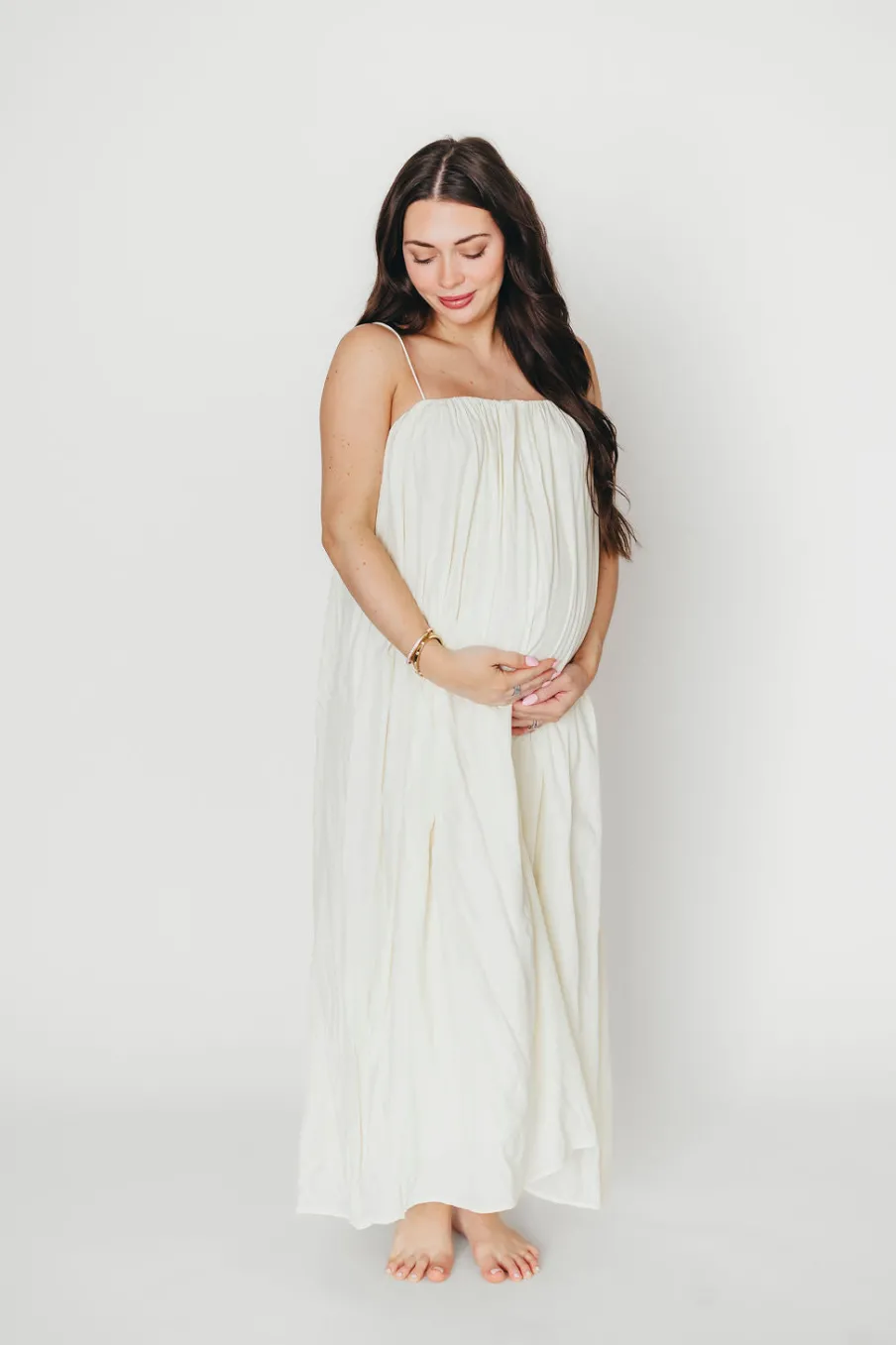 Clearance Worth Collective Becca Tube Neck Spaghetti Strap Maxi Dress in Cream - Bump Friendly
