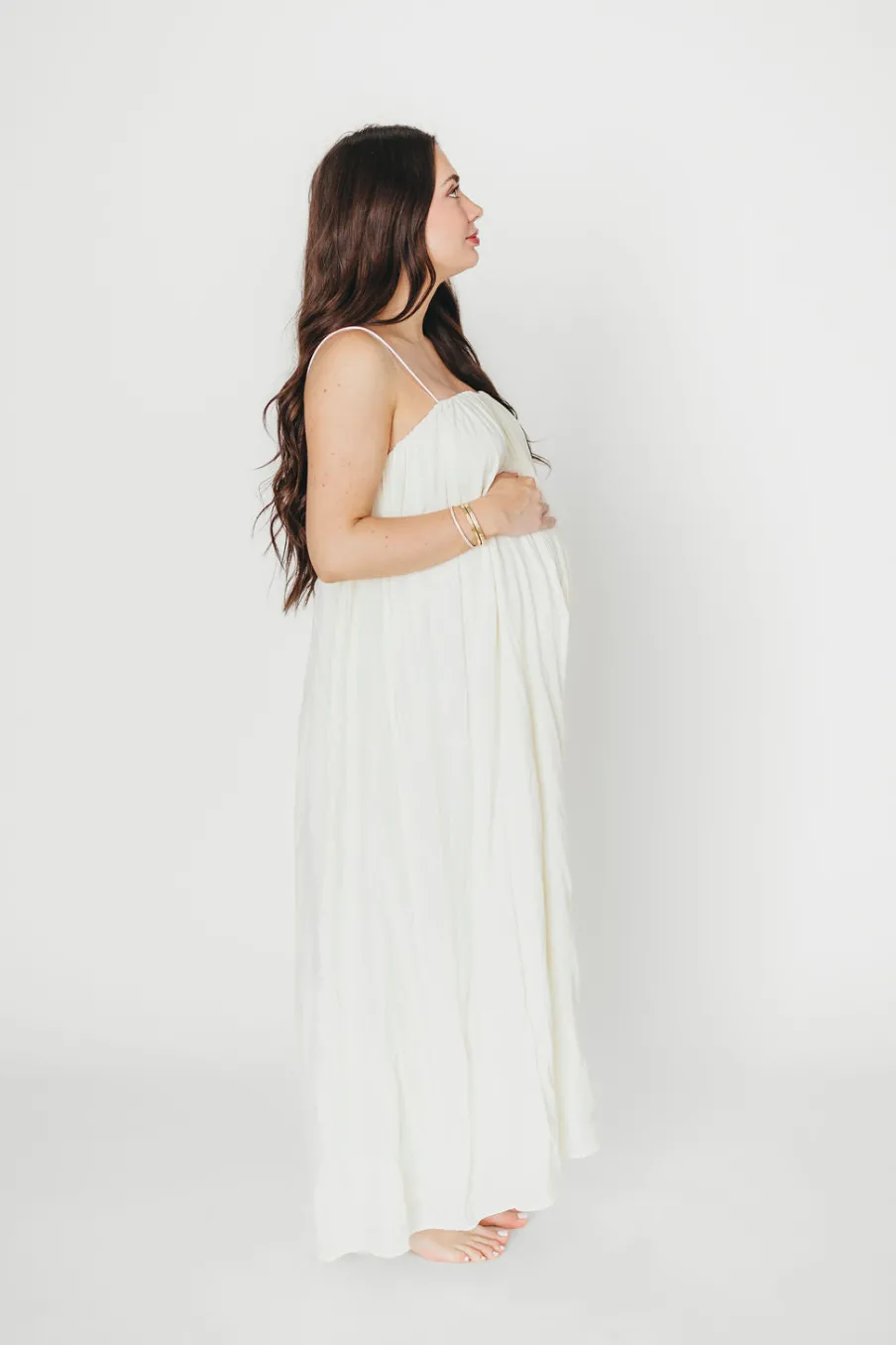 Clearance Worth Collective Becca Tube Neck Spaghetti Strap Maxi Dress in Cream - Bump Friendly