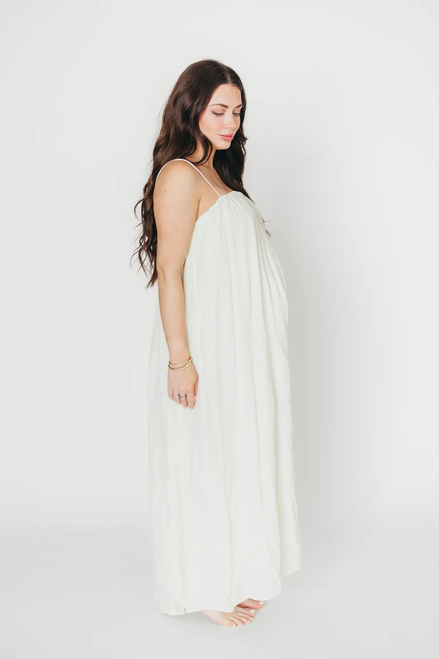 Clearance Worth Collective Becca Tube Neck Spaghetti Strap Maxi Dress in Cream - Bump Friendly