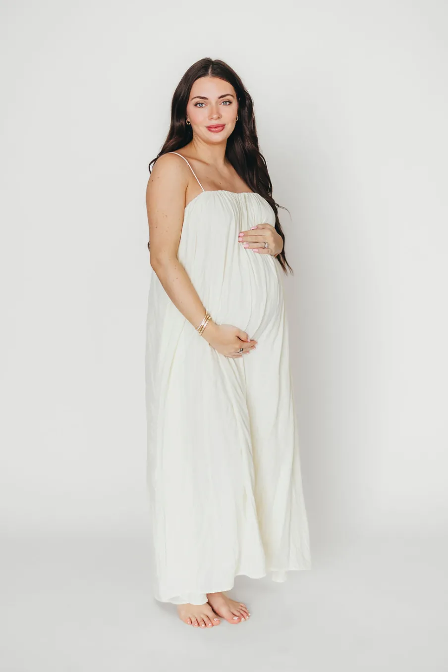 Clearance Worth Collective Becca Tube Neck Spaghetti Strap Maxi Dress in Cream - Bump Friendly