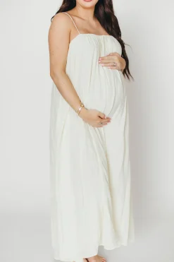 Clearance Worth Collective Becca Tube Neck Spaghetti Strap Maxi Dress in Cream - Bump Friendly