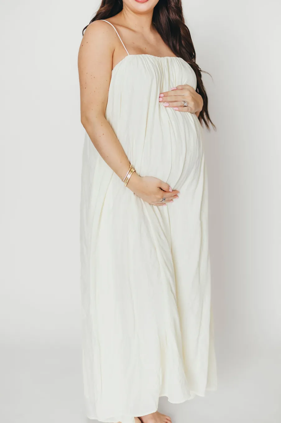 Clearance Worth Collective Becca Tube Neck Spaghetti Strap Maxi Dress in Cream - Bump Friendly
