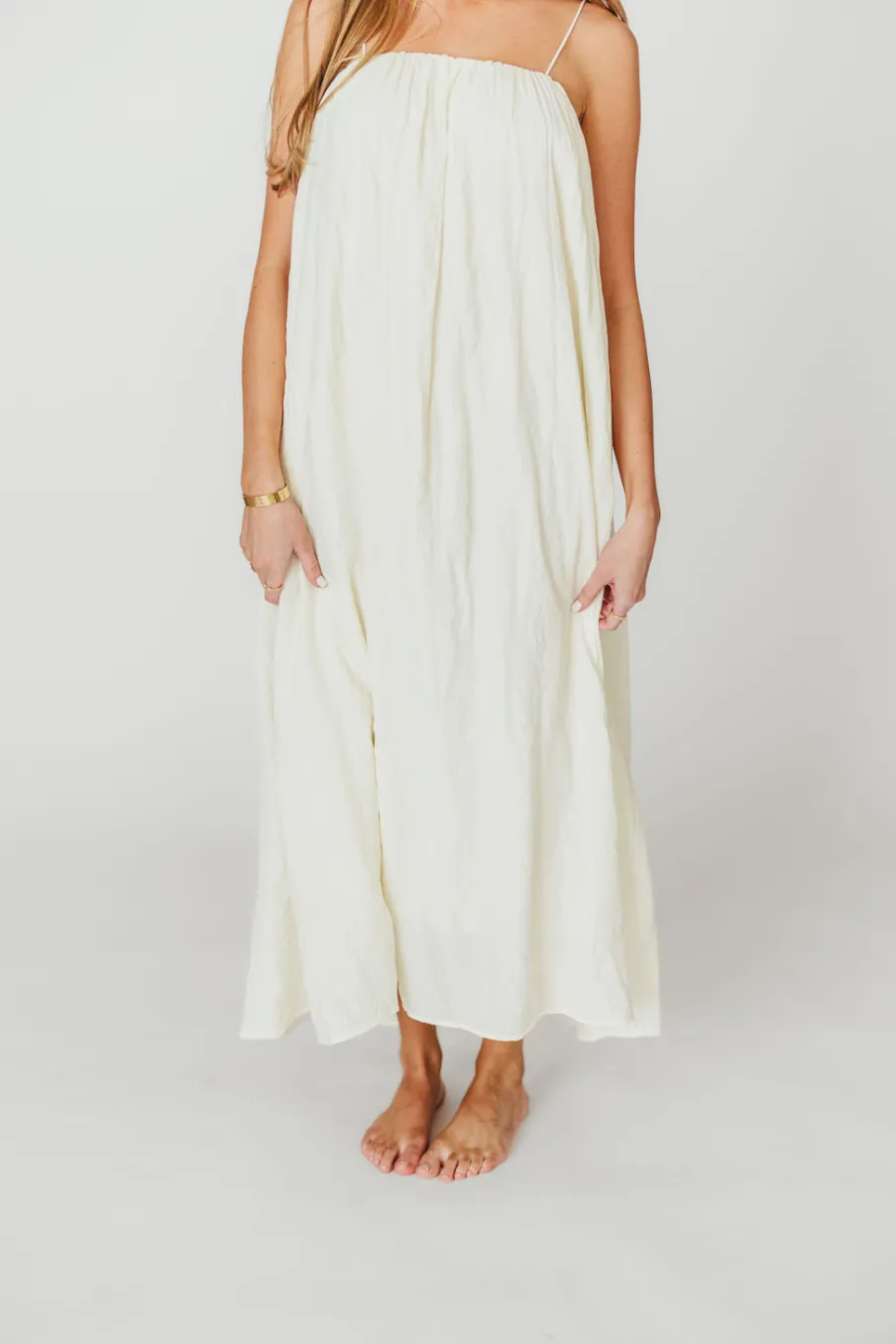 Clearance Worth Collective Becca Tube Neck Spaghetti Strap Maxi Dress in Cream - Bump Friendly