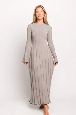 Hot Worth Collective Bentley Maxi Dress in Heather Grey with Black Trim - Bump Friendly