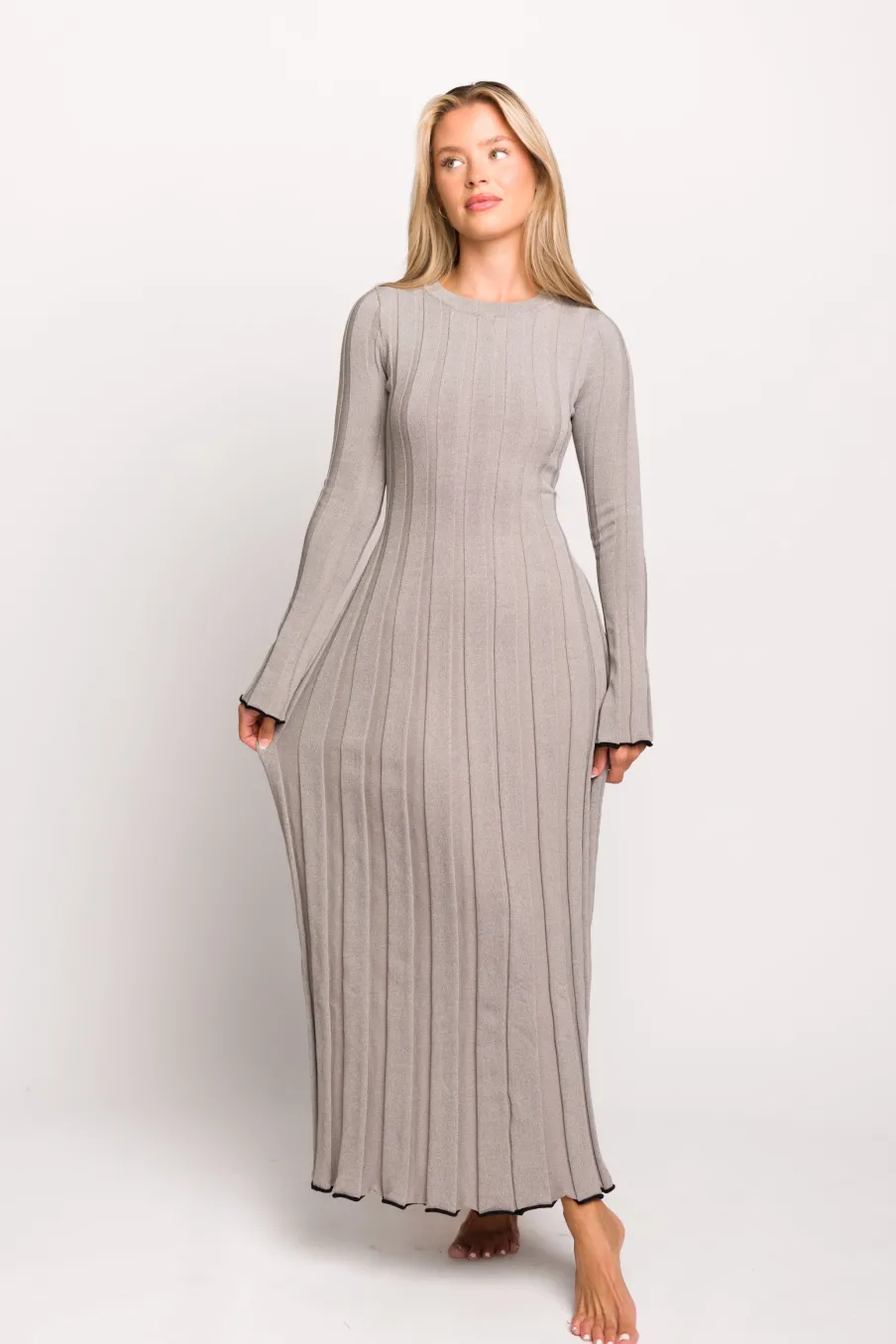 Hot Worth Collective Bentley Maxi Dress in Heather Grey with Black Trim - Bump Friendly