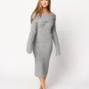 New Worth Collective Beth Off-the-Shoulder Sweater Midi Dress in Heather Grey