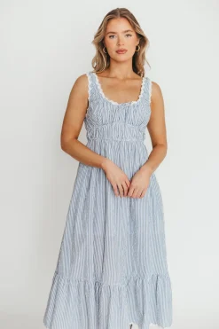 Fashion Worth Collective Beverly 100% Cotton Dress in Blue Stripe