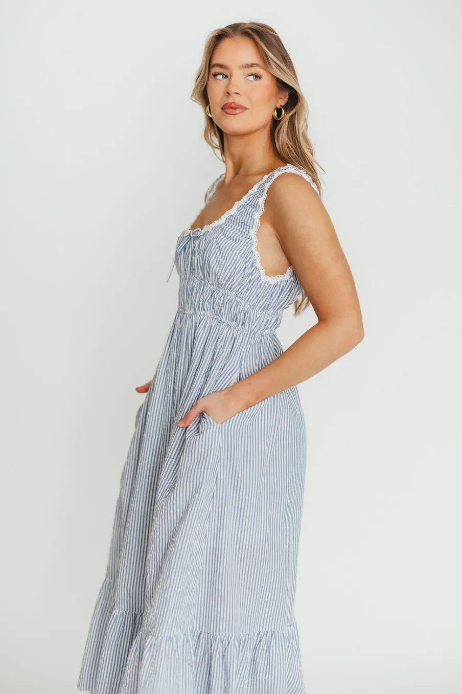 Fashion Worth Collective Beverly 100% Cotton Dress in Blue Stripe