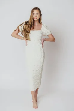 New Worth Collective Blakeley Textured Midi Dress in Ivory- Bump Friendly & Inclusive Sizin