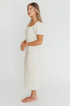New Worth Collective Blakeley Textured Midi Dress in Ivory- Bump Friendly & Inclusive Sizin