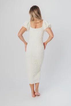 New Worth Collective Blakeley Textured Midi Dress in Ivory- Bump Friendly & Inclusive Sizin