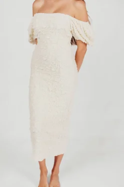 New Worth Collective Blakeley Textured Midi Dress in Ivory- Bump Friendly & Inclusive Sizin
