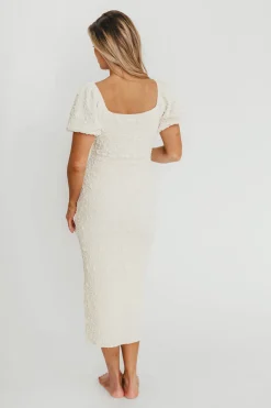 New Worth Collective Blakeley Textured Midi Dress in Ivory- Bump Friendly & Inclusive Sizin