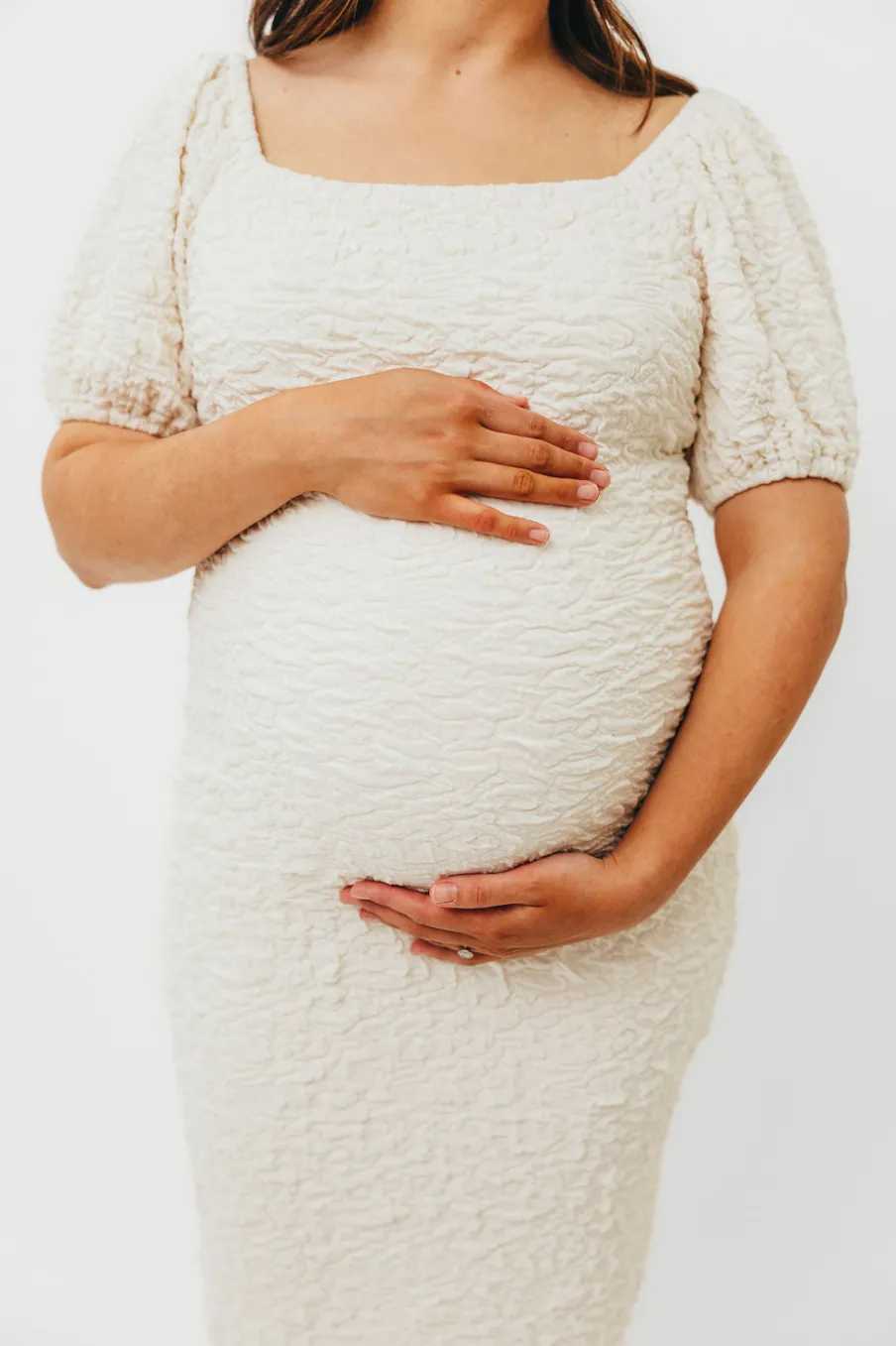 New Worth Collective Blakeley Textured Midi Dress in Ivory- Bump Friendly & Inclusive Sizin