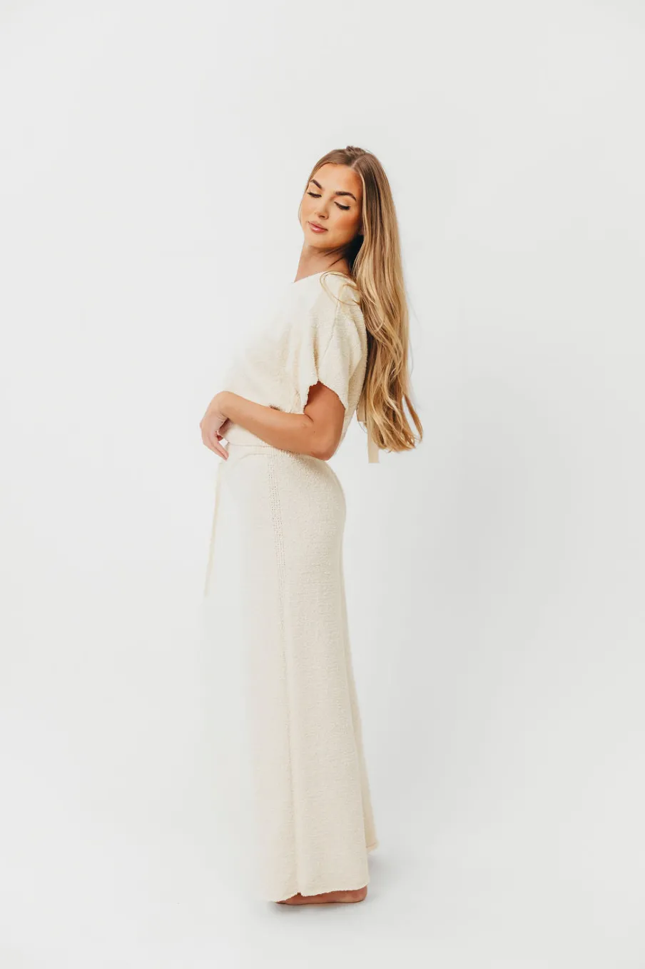 Discount Worth Collective Braunwyn Tie-Back Knitted Top and Pants Set in Cream