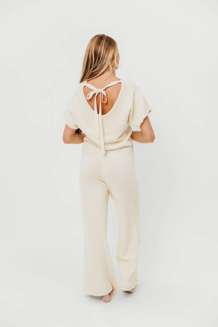 Discount Worth Collective Braunwyn Tie-Back Knitted Top and Pants Set in Cream