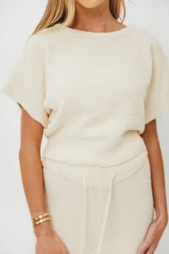 Discount Worth Collective Braunwyn Tie-Back Knitted Top and Pants Set in Cream
