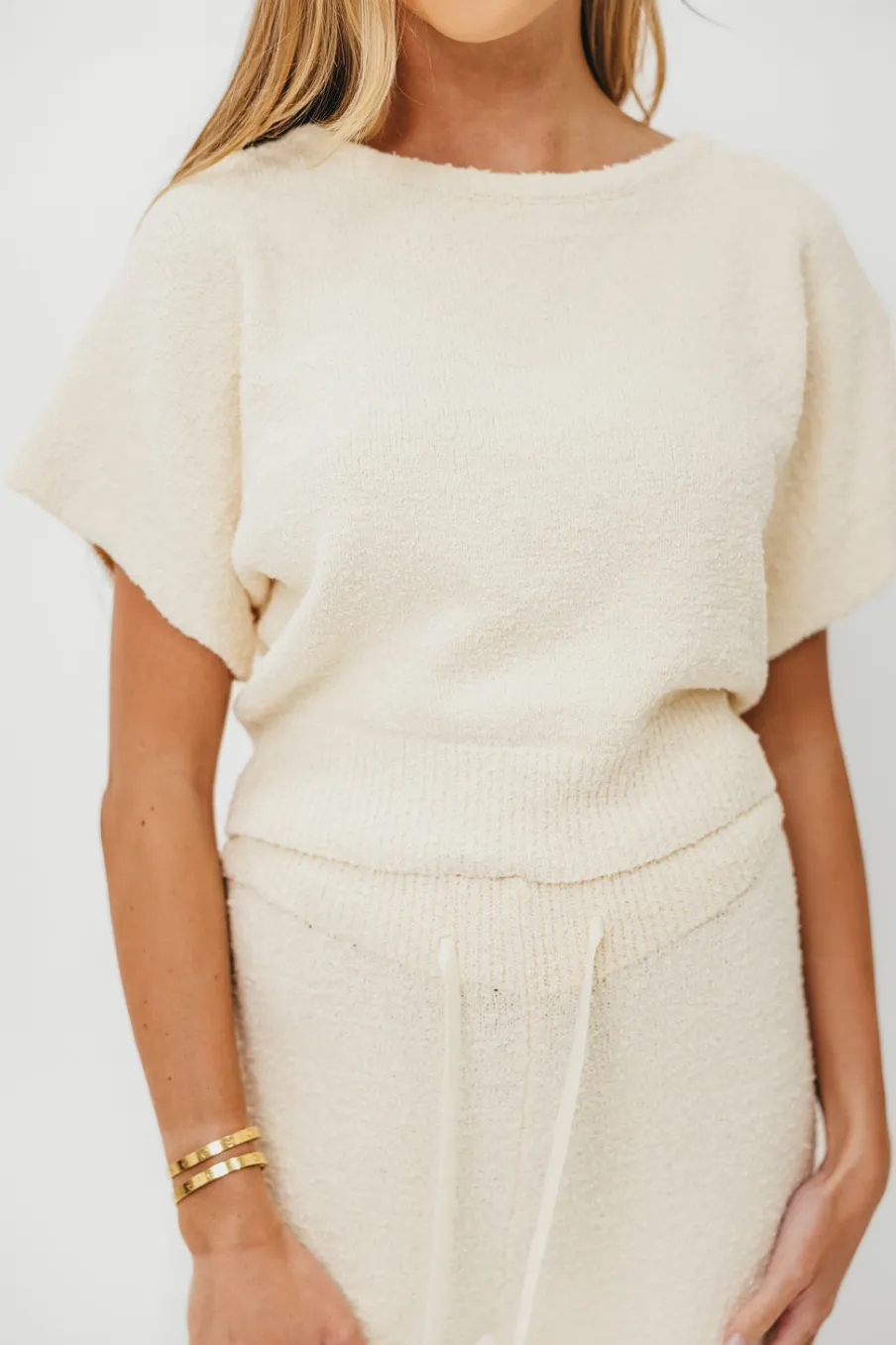 Discount Worth Collective Braunwyn Tie-Back Knitted Top and Pants Set in Cream