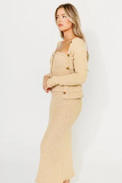 Fashion Worth Collective Bree Braided-Trim Cardigan with Pockets in Beige