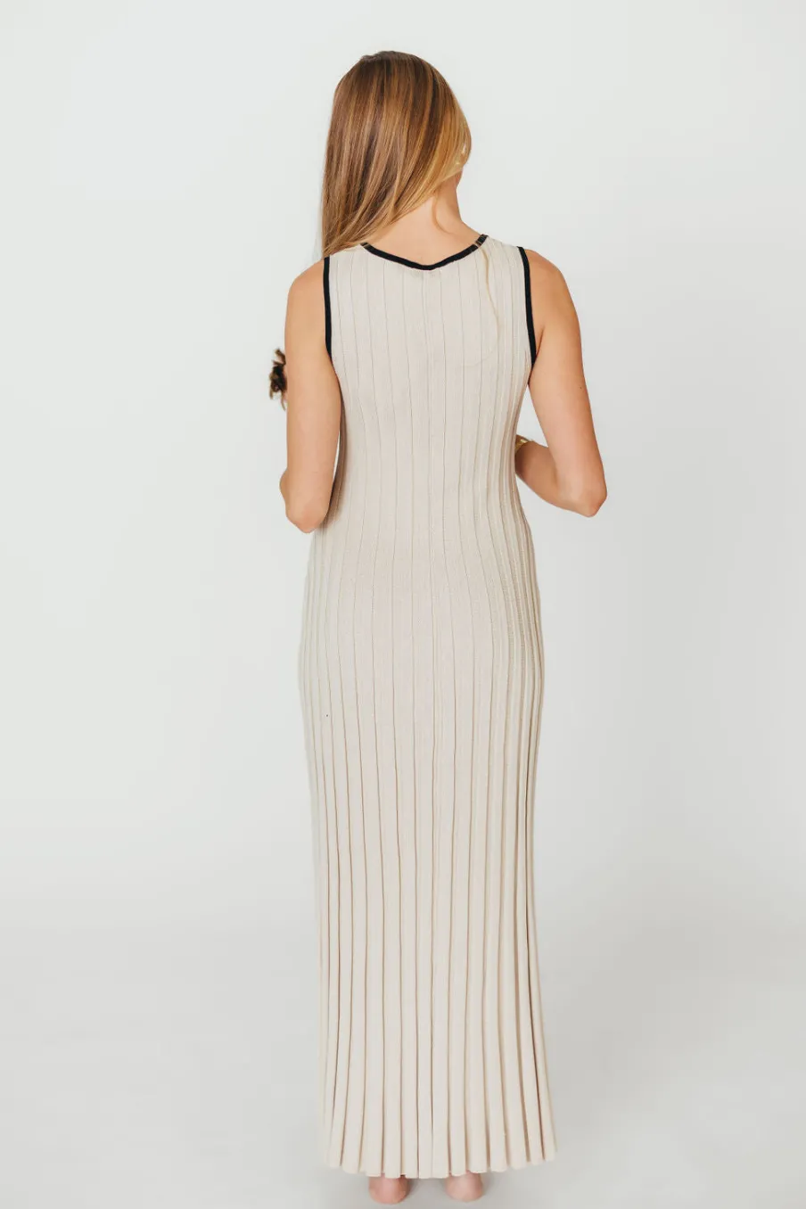 Sale Worth Collective Brianne Button Down Ribbed Knit Maxi Dress in Taupe/Black