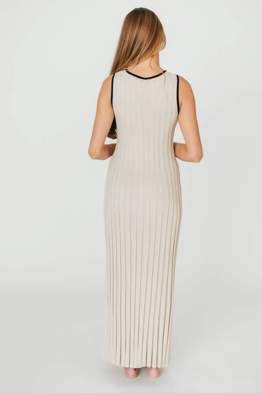 Sale Worth Collective Brianne Button Down Ribbed Knit Maxi Dress in Taupe/Black