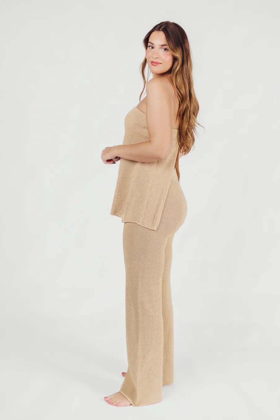Fashion Worth Collective Brielle Crochet Knit Pant in Sand (No Lining)