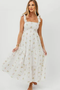 Discount Worth Collective Brinley Embroidered Dress in White Pink