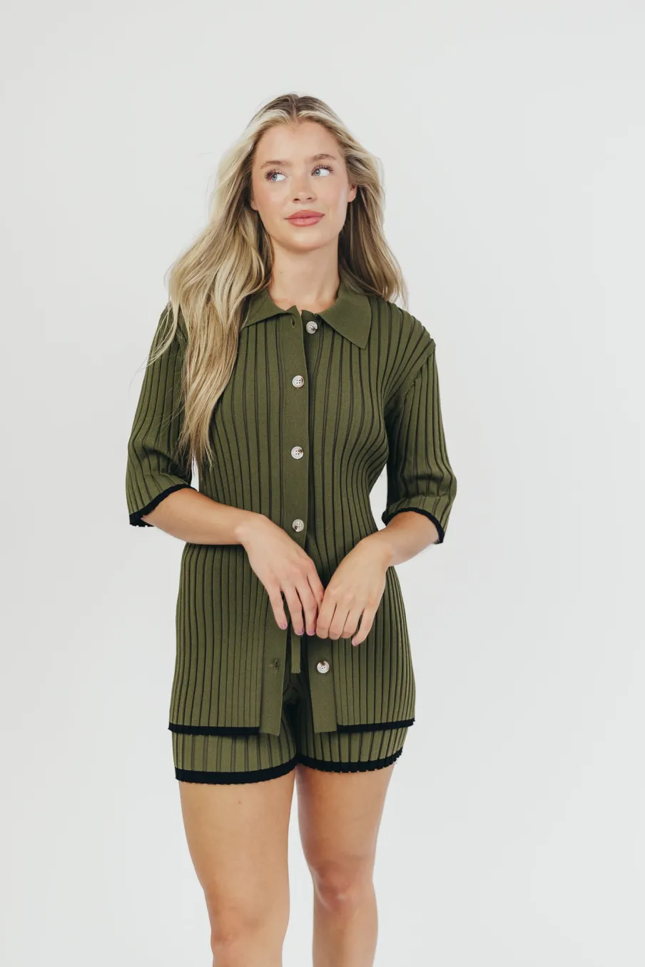 Online Worth Collective Brooke Ribbed Knit Top and Short Set in Green - Nursing Friendly