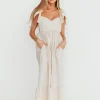 Hot Worth Collective Brooklyn 100% Cotton Eyelet Detail Maxi Dress in Natural
