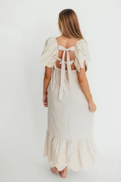 Hot Worth Collective Brooklyn 100% Cotton Eyelet Detail Maxi Dress in Natural