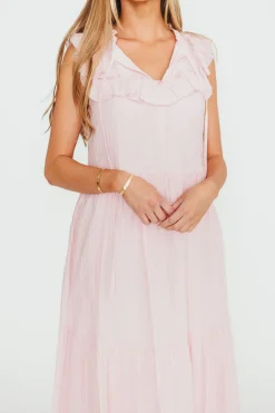 Fashion Worth Collective Brynn Ruffle Tiered Midi Dress in Pink