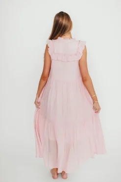 Fashion Worth Collective Brynn Ruffle Tiered Midi Dress in Pink
