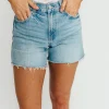 Online Worth Collective Callie Longer Length Shorts in Light Denim