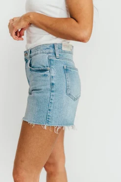Online Worth Collective Callie Longer Length Shorts in Light Denim