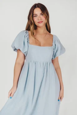 Fashion Worth Collective Candace Maxi Dress in Light Blue - 100% Linen - Bump Friendly (Low Sto