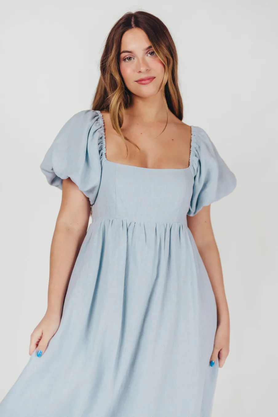 Fashion Worth Collective Candace Maxi Dress in Light Blue - 100% Linen - Bump Friendly (Low Sto